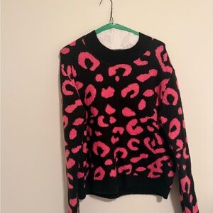 Stylish Pink and Black Leopard Print Sweater